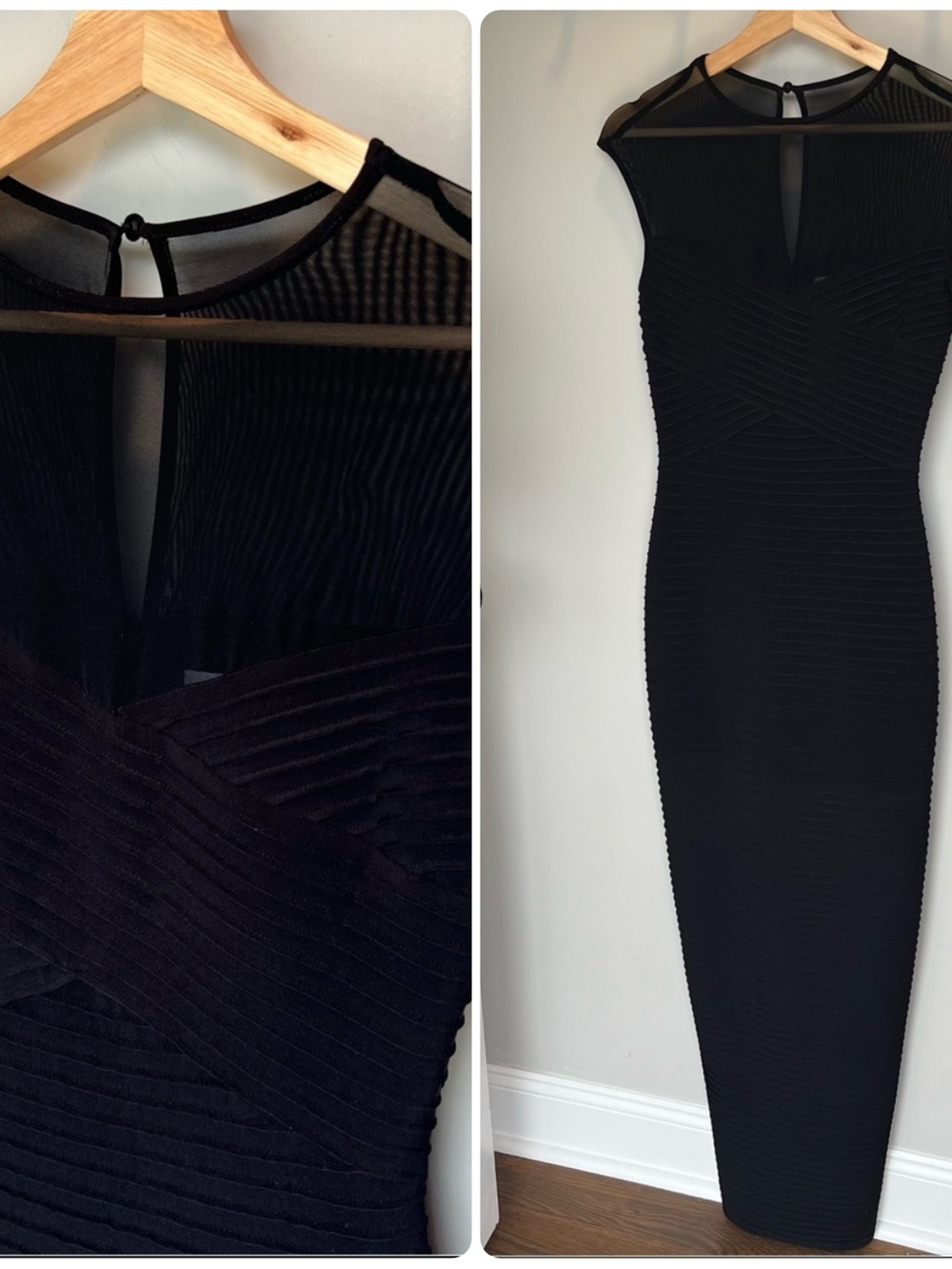 Calvin Klein Women's Black Mesh Ruffled Detail Bodycon Dress - size 2